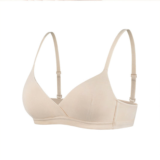 French-style triangle cup cotton small bust uplifting non-empty cup bra for women, thin underwire-free bra