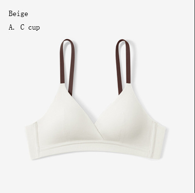 French-style triangle cup cotton small bust uplifting non-empty cup bra for women, thin underwire-free bra