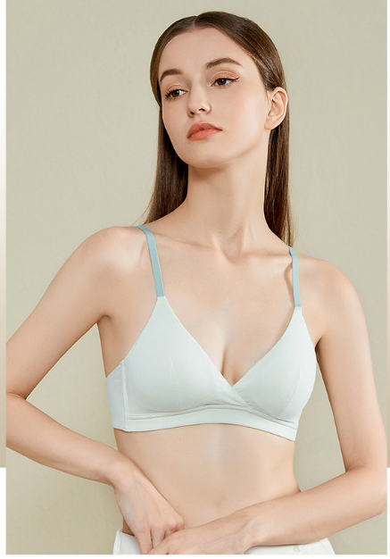 French-style triangle cup cotton small bust uplifting non-empty cup bra for women, thin underwire-free bra